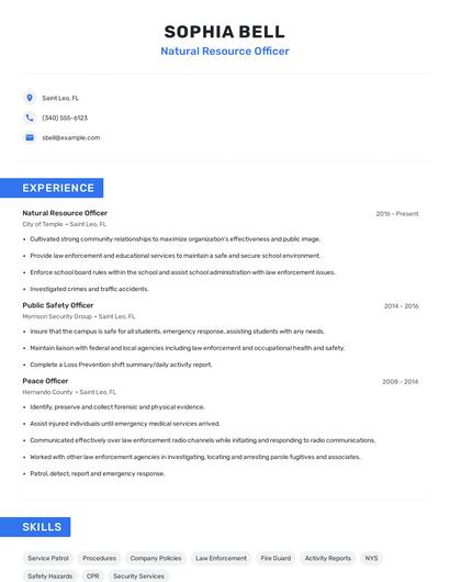 Natural Resource Officer Resume