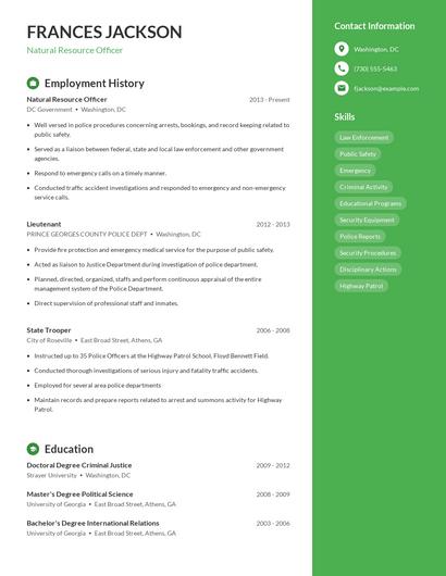 Natural Resource Officer Resume