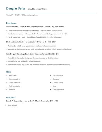 Natural Resource Officer Resume