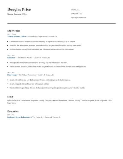 Natural Resource Officer Resume