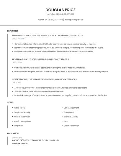 Natural Resource Officer Resume