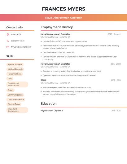 Naval Aircrewman Operator Resume