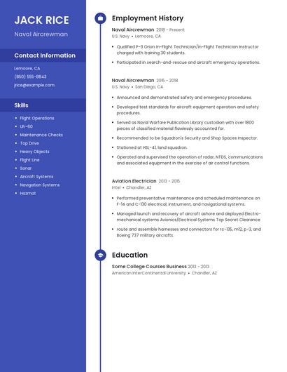 Naval Aircrewman Resume