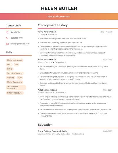 Naval Aircrewman Resume