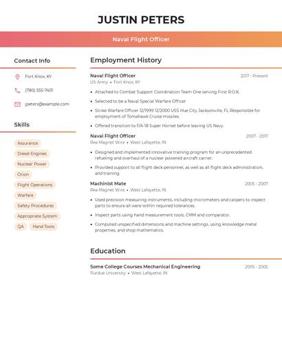 Naval Flight Officer Resume