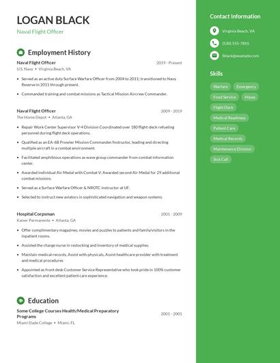 Naval Flight Officer Resume