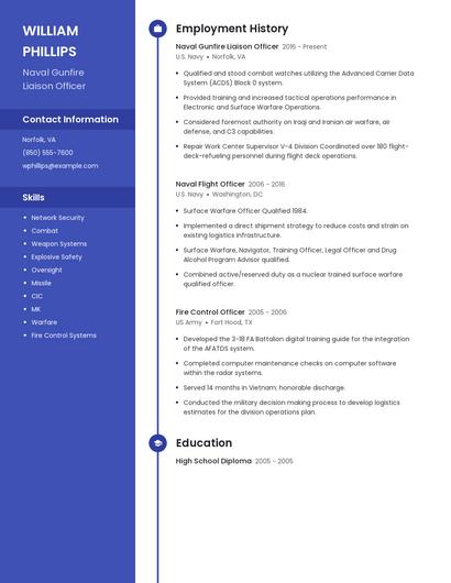 Naval Gunfire Liaison Officer Resume