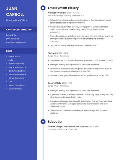 Navigation Officer Resume