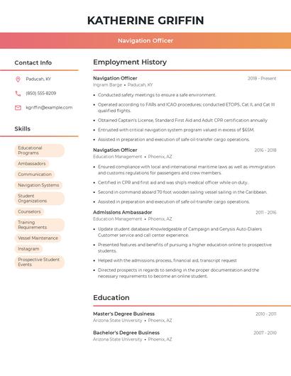 Navigation Officer Resume