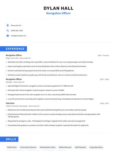 Navigation Officer Resume