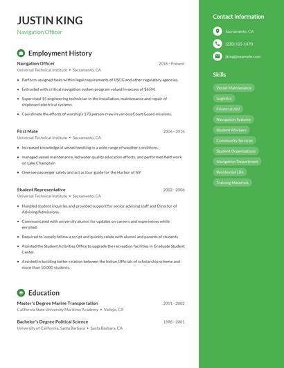 Navigation Officer Resume