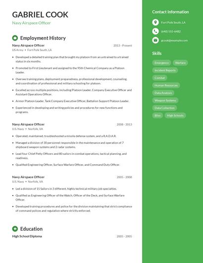 Navy Airspace Officer Resume