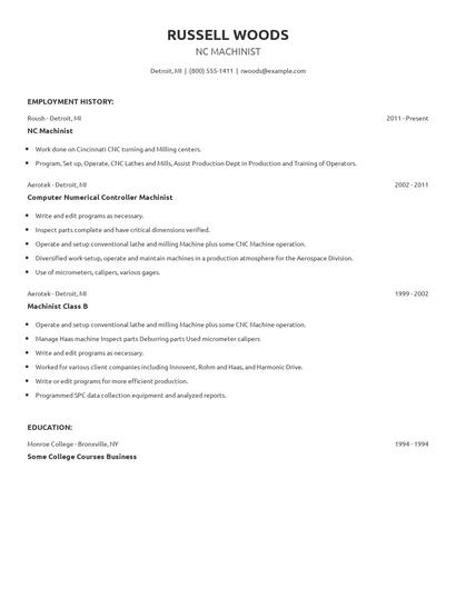 NC Machinist Resume