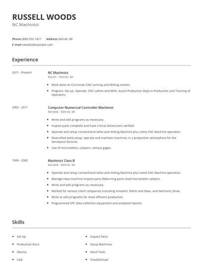 NC Machinist Resume
