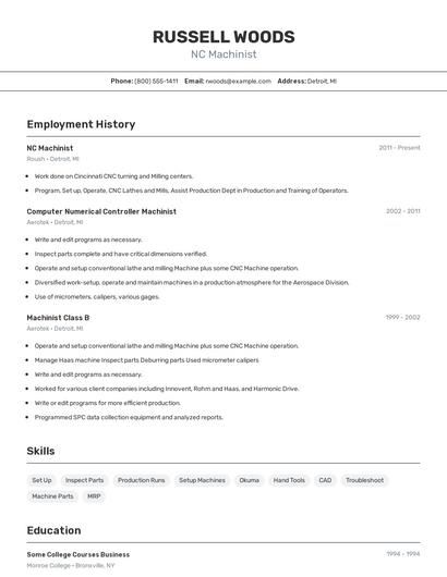 NC Machinist Resume