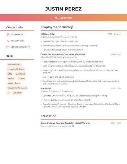 NC Machinist Resume