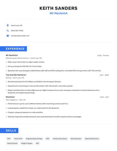 NC Machinist Resume