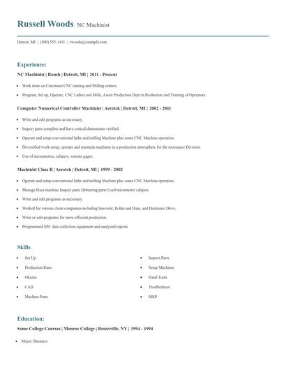 NC Machinist Resume