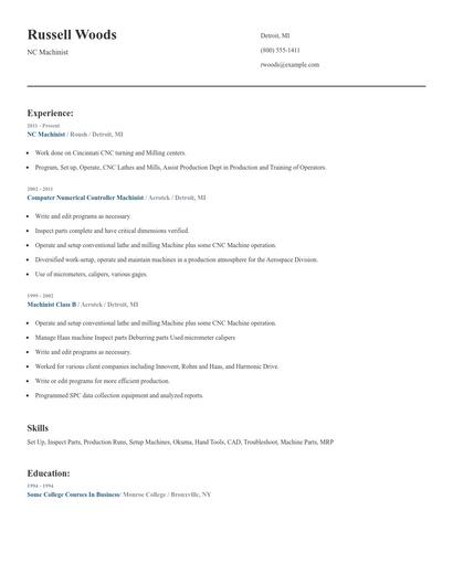 NC Machinist Resume