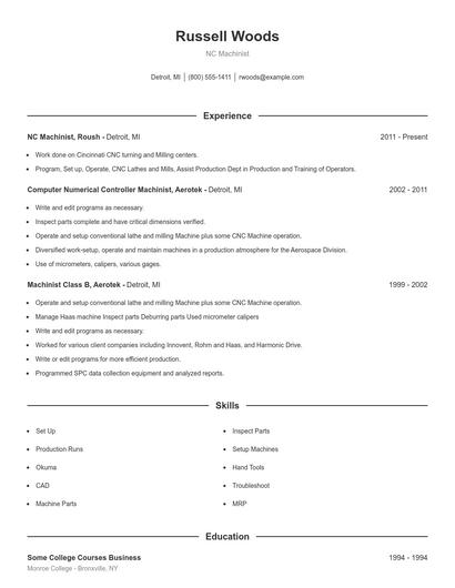 NC Machinist Resume