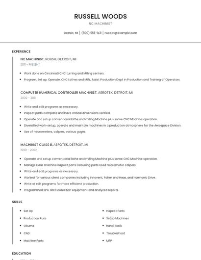 NC Machinist Resume