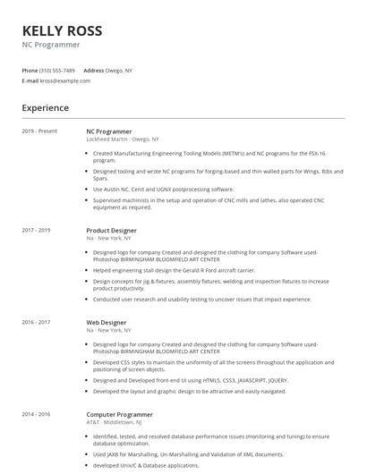 NC Programmer Resume