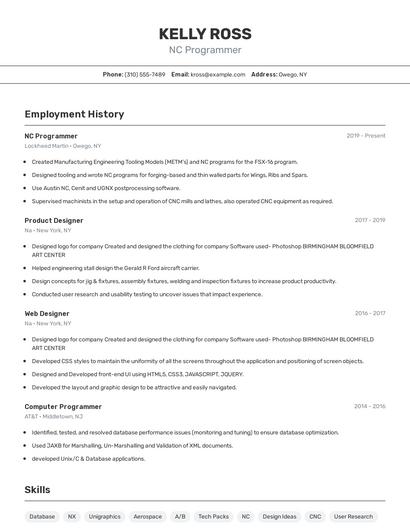 NC Programmer Resume