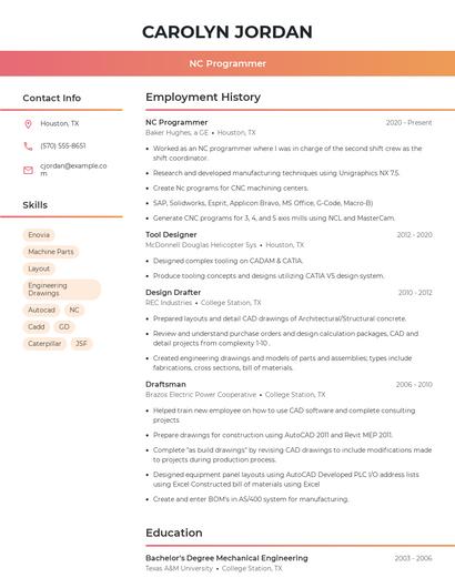 NC Programmer Resume