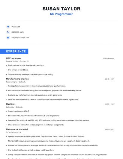 NC Programmer Resume