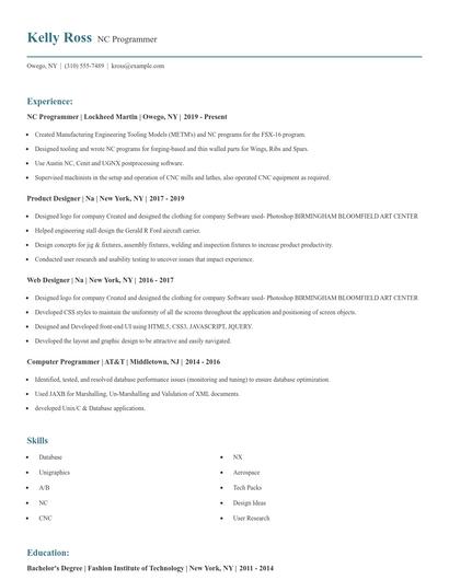 NC Programmer Resume