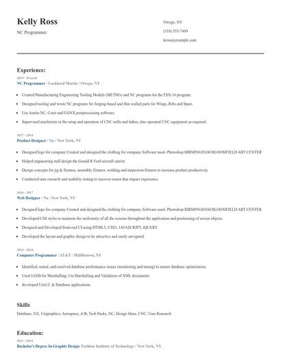 NC Programmer Resume