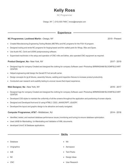 NC Programmer Resume