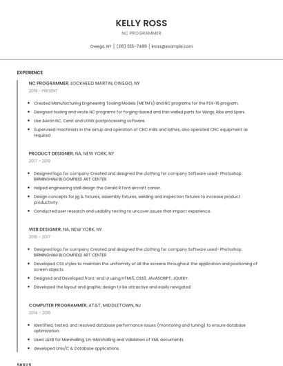 NC Programmer Resume