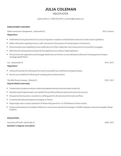 Negotiator Resume