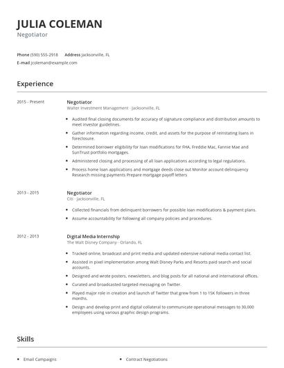 Negotiator Resume