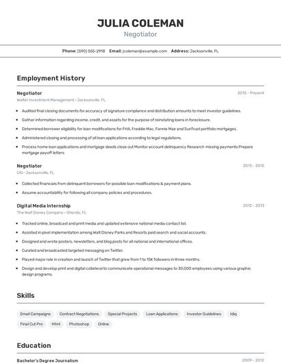 Negotiator Resume