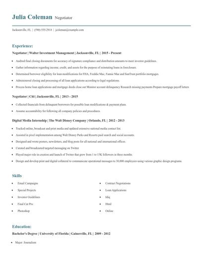 Negotiator Resume