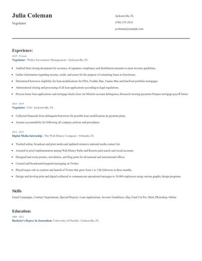 Negotiator Resume