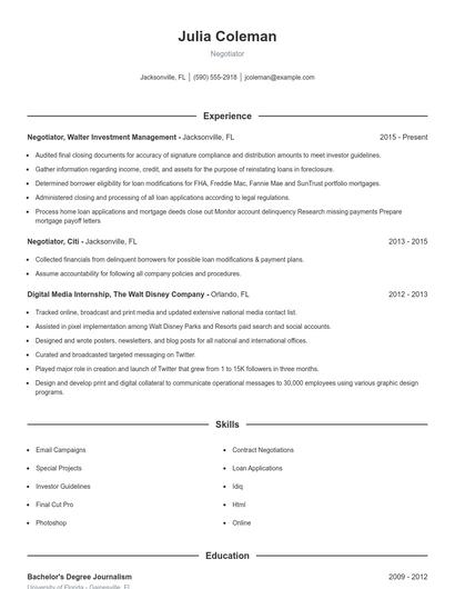 Negotiator Resume