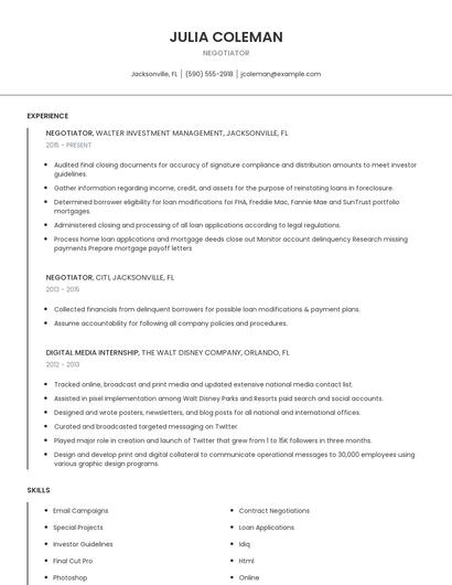 Negotiator Resume