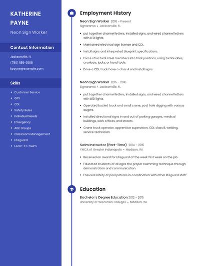 Neon Sign Worker Resume