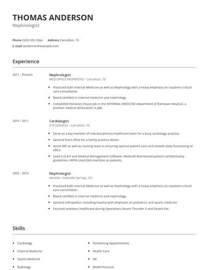 Nephrologist Resume