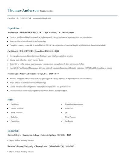 Nephrologist Resume