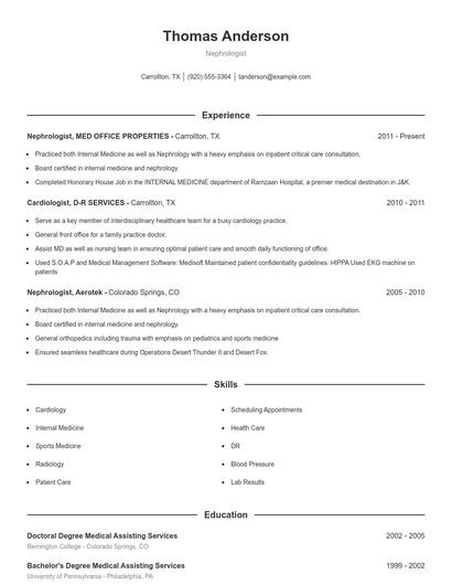 Nephrologist Resume