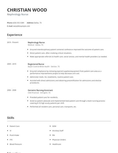 Nephrology Nurse Resume