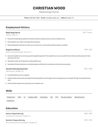 Nephrology Nurse Resume