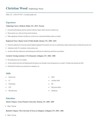 Nephrology Nurse Resume