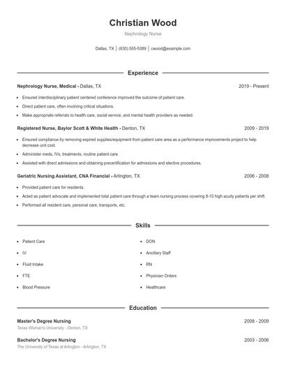 Nephrology Nurse Resume