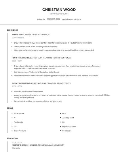 Nephrology Nurse Resume