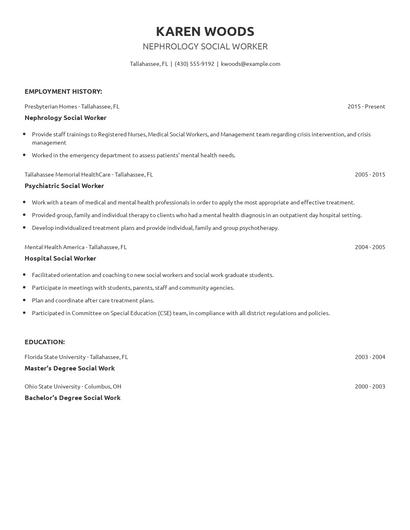 Nephrology Social Worker Resume